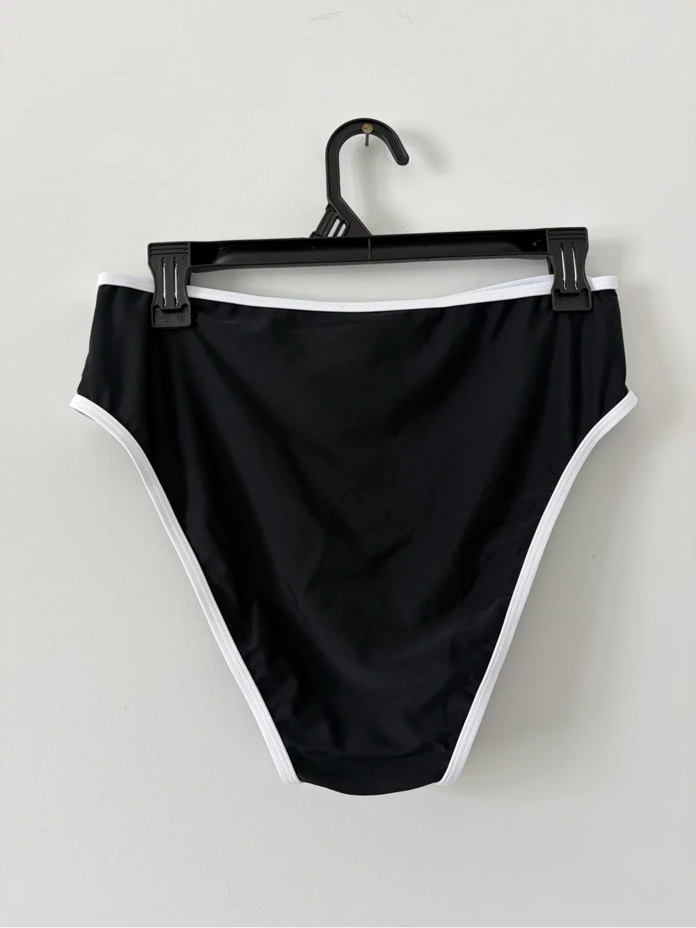 Cupshe Black White Trim High Waisted 90s Cheeky Bikini Bottom NWT L